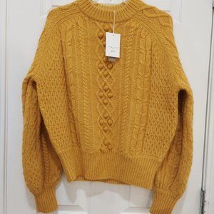 NWT Demylee x J Crew Chunky Cable Knit Sweater Size Small Mustard Wool